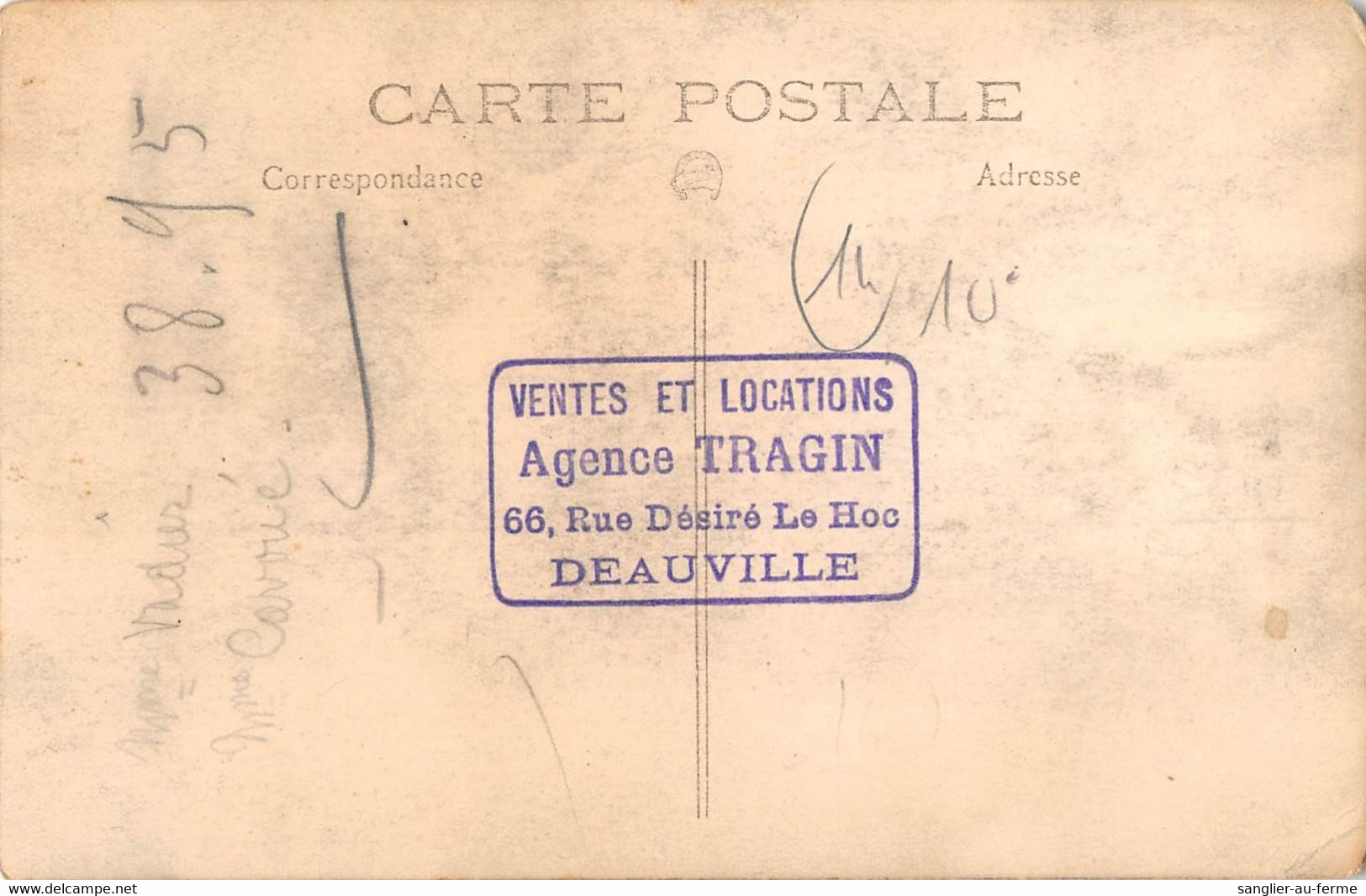 CPA 14 DEAUVILLE CARTE PHOTO (verso AGENCE TRAGIN RUE DESIRE LE HOC A DEAUVILLE - Deauville