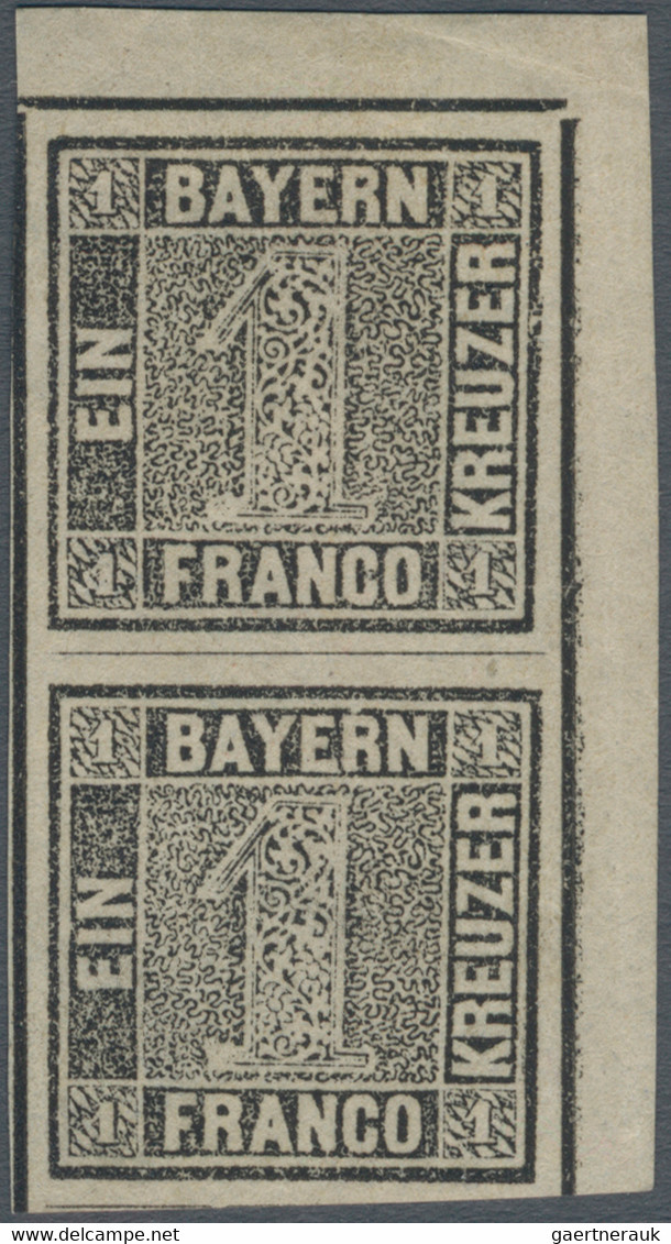 Bayern - Marken Und Briefe: 1849, 1 Kreuzer Grauschwarz, Platte 1, Senkrechtes Paar, Ungebraucht, Or - Otros & Sin Clasificación