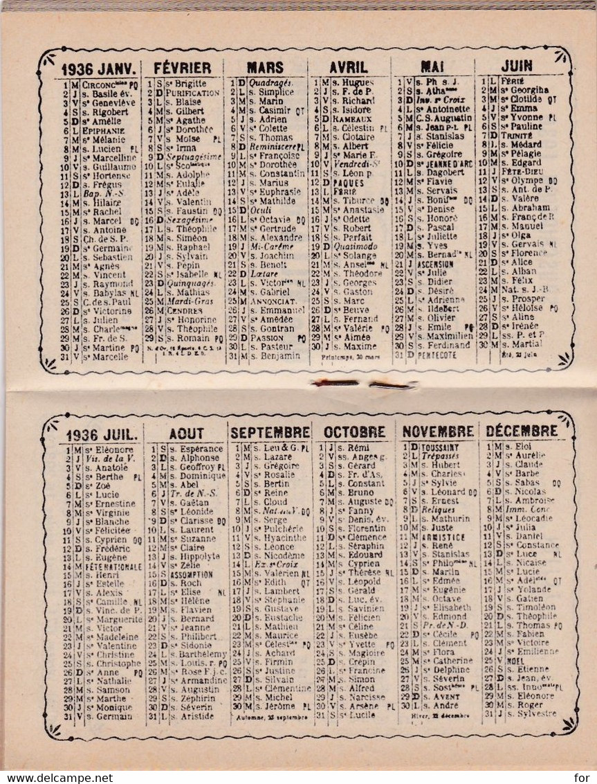 Calendrier : Agenda : Orphelinat Des Chemins De Fer Français : 1936 : Transport : 10,5cm X 7cm - 64 Pages - Petit Format : 1921-40