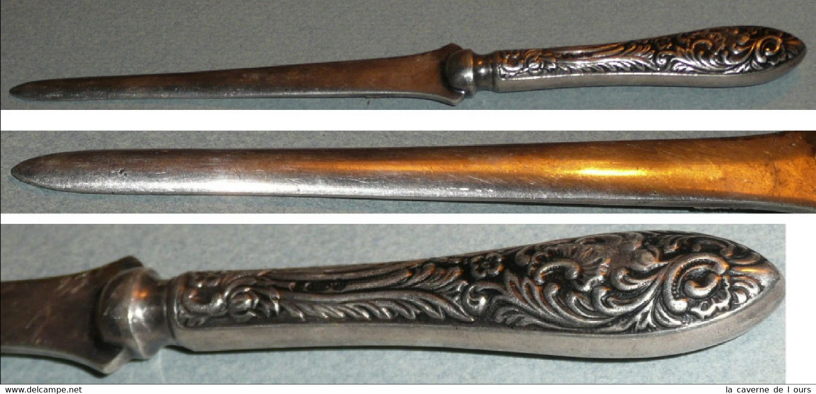 Rare Ancien Coupe-papier Ouvre-lettres, En Métal, Style Rococo Rocaille Végétaux, Objet De Bureau - Letter-opener