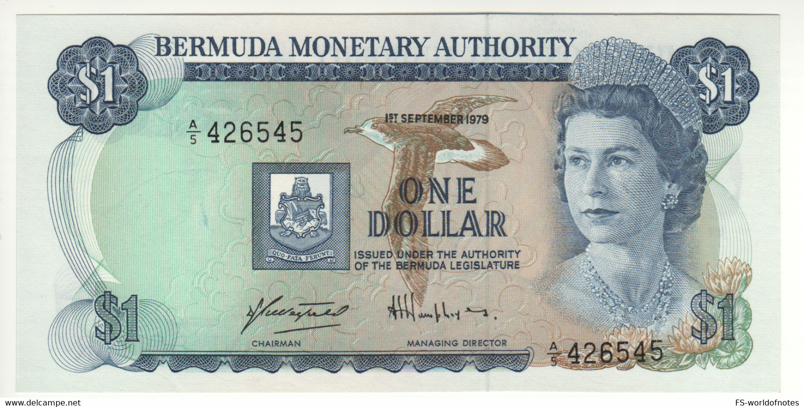 BERMUDA 1 Dollar    (Queen Elizabeth II -  Sailings Boats)  P28b    Dated  1st September 1979  AU-UNC - Bermudas