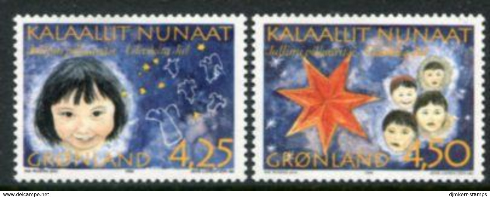 GREENLAND 1996 Christmas Fluorescent Paper MNH / **  Michel 297y-98y - Unused Stamps