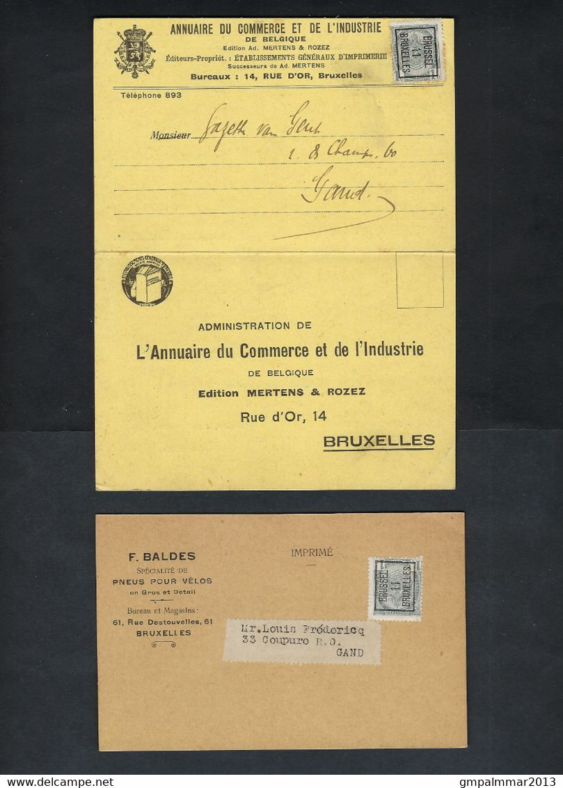 2 Docu Firma BALDES En L'Annuaire Du Commerce Et De L'Industrie Verzonden Te BRUSSEL Met Nr. 81 TYPO Nr. 17B ! LOT 347 - Typo Precancels 1906-12 (Coat Of Arms)