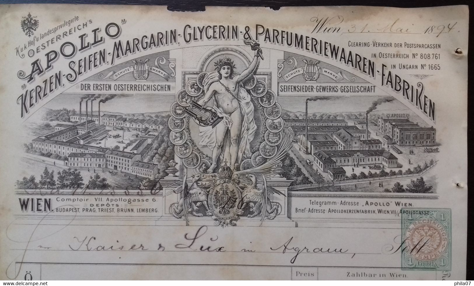 Perfumery Factory, Austria - Apollo - Kerzen-Seifen-Margarin-Glycerin & Parfumeriewaaren-Fabriken, 1894 - Autres & Non Classés