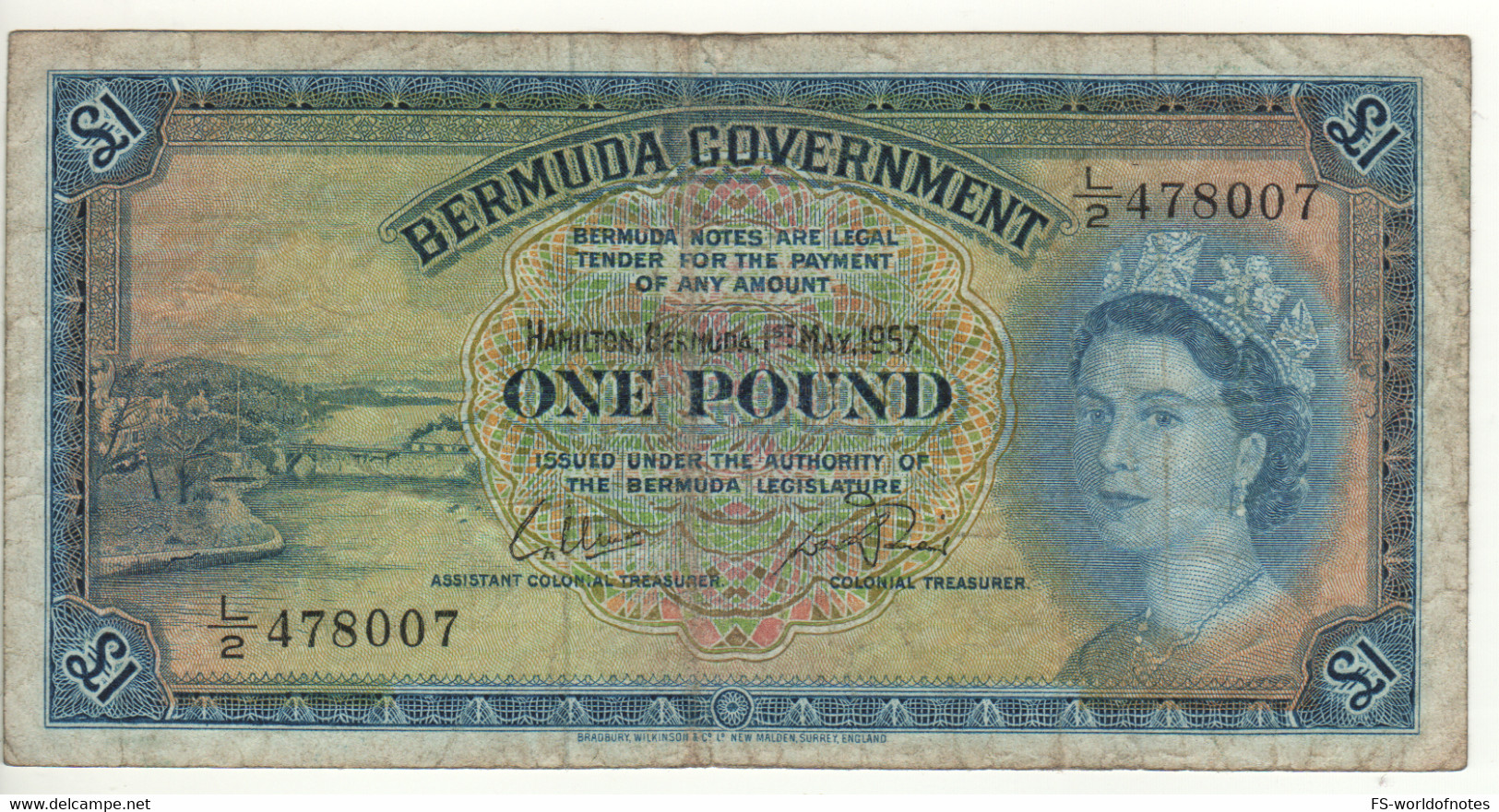 BERMUDA 1 Pound    Queen Elizabeth II  P20b    Dated 1st May 1957 - Bermudas