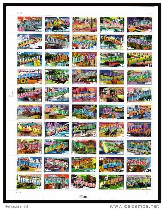 VERINIGTE STAATEN ETAS UNIS USA 2002 GREETINGS OF AMERICA PANE 50V MNH SC 3561-610sp YT3260-309 MI B3520-69 SG MS4039-88 - Sheets