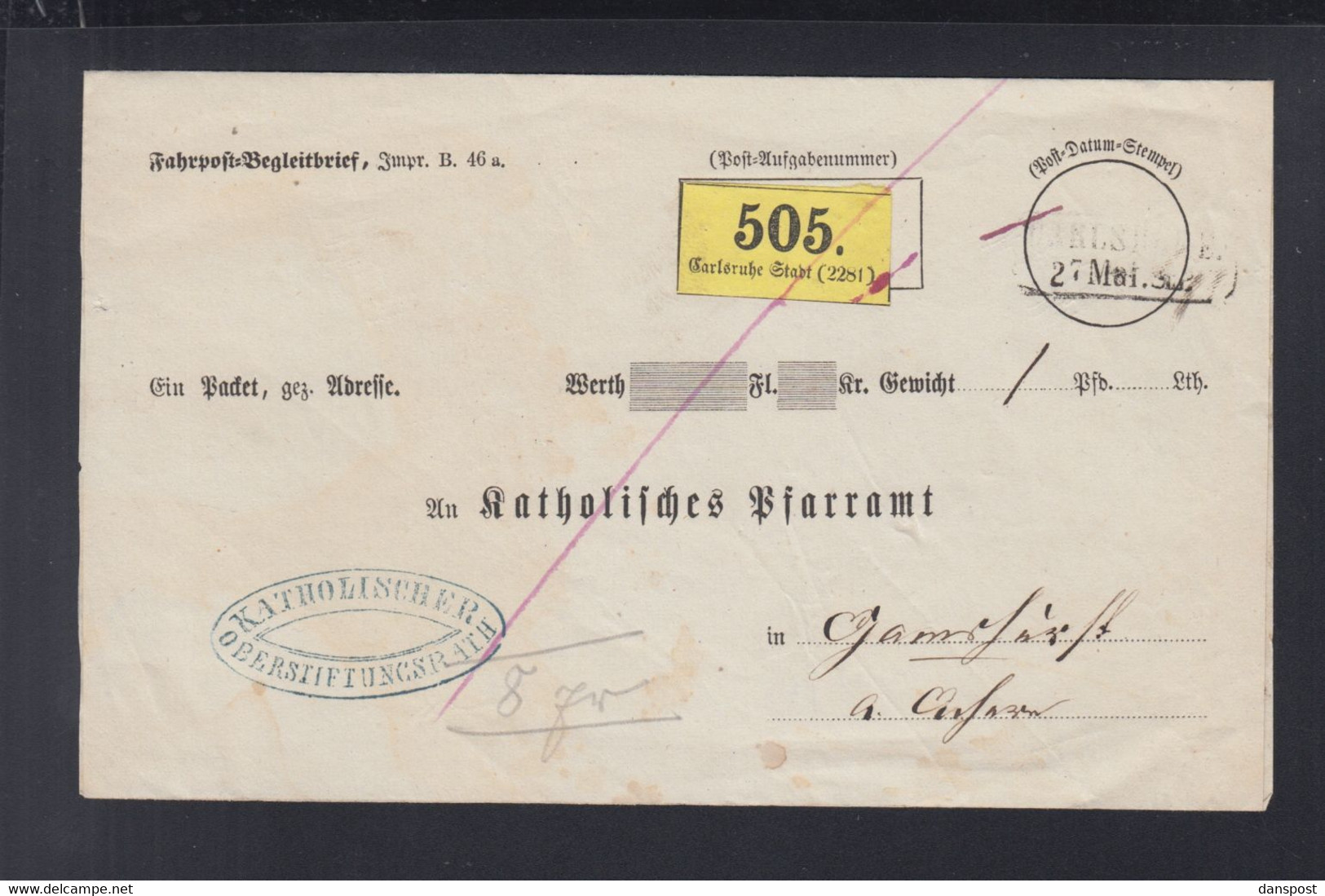 Fahrpost-Begleitbrief Karsruhe - Storia Postale