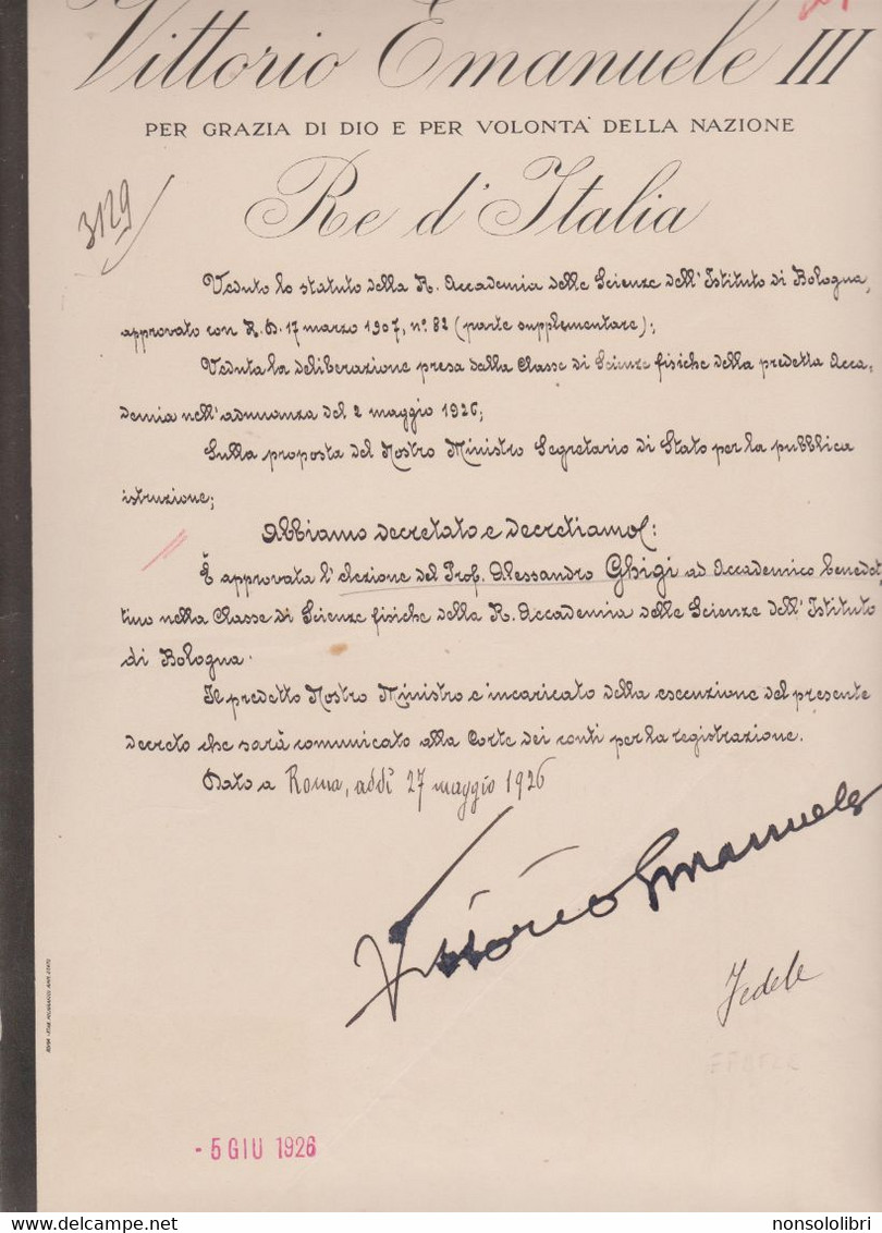 REGIO  DECRETO DI  VITTORIO  EMANUELE  III°  - CON RELATIVA FIRMA AUTOGRAFA  +  MINISTRO  FEDELE - Altri & Non Classificati