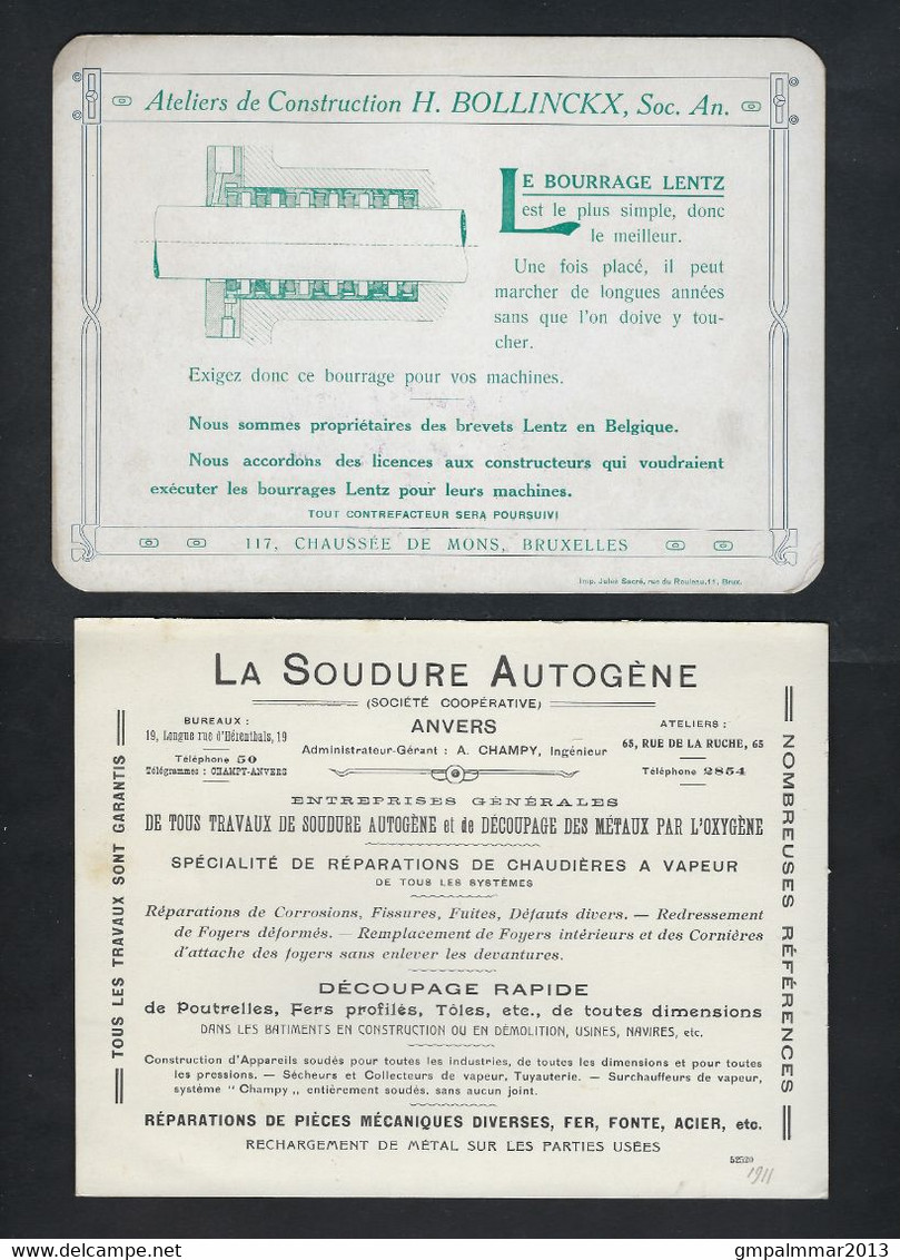 2 Docu Firma's BOLLINCKX En LA SOUDURE AUTOGENE Verzonden Te BRUSSEL Met Nr. 81 TYPO Nr. 17B ! LOT 347 - Typografisch 1906-12 (Wapenschild)