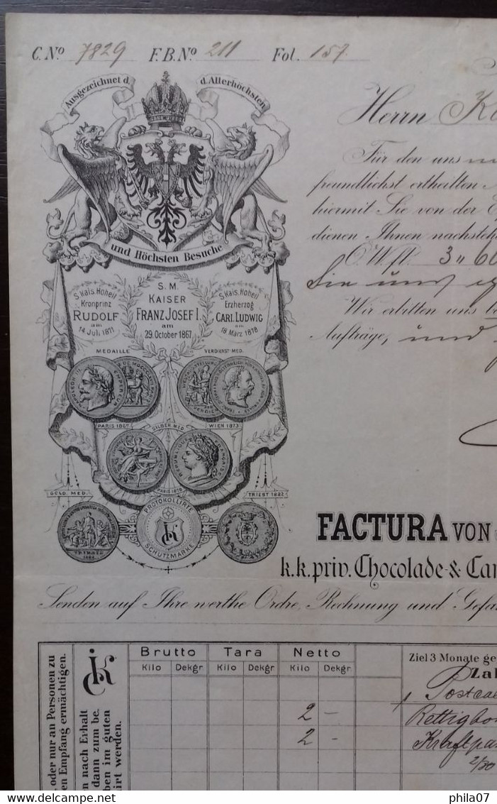 Chocolate&candy Factory Prague Smichow - Factura Von Joh. Kluge & Co. K.k. Priv., 1893 Chocolade&Canditen-fabrik Prag, - Otros & Sin Clasificación