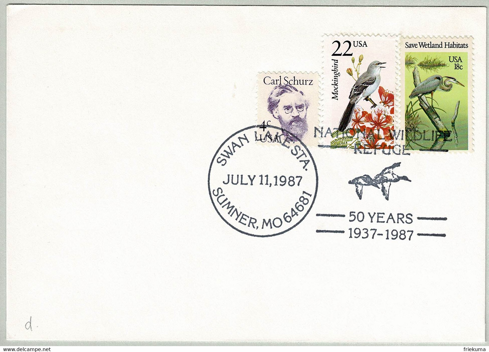 USA 1987, Briefumschlag National Wildlife Refuge Swan Lakesta - Cygnes