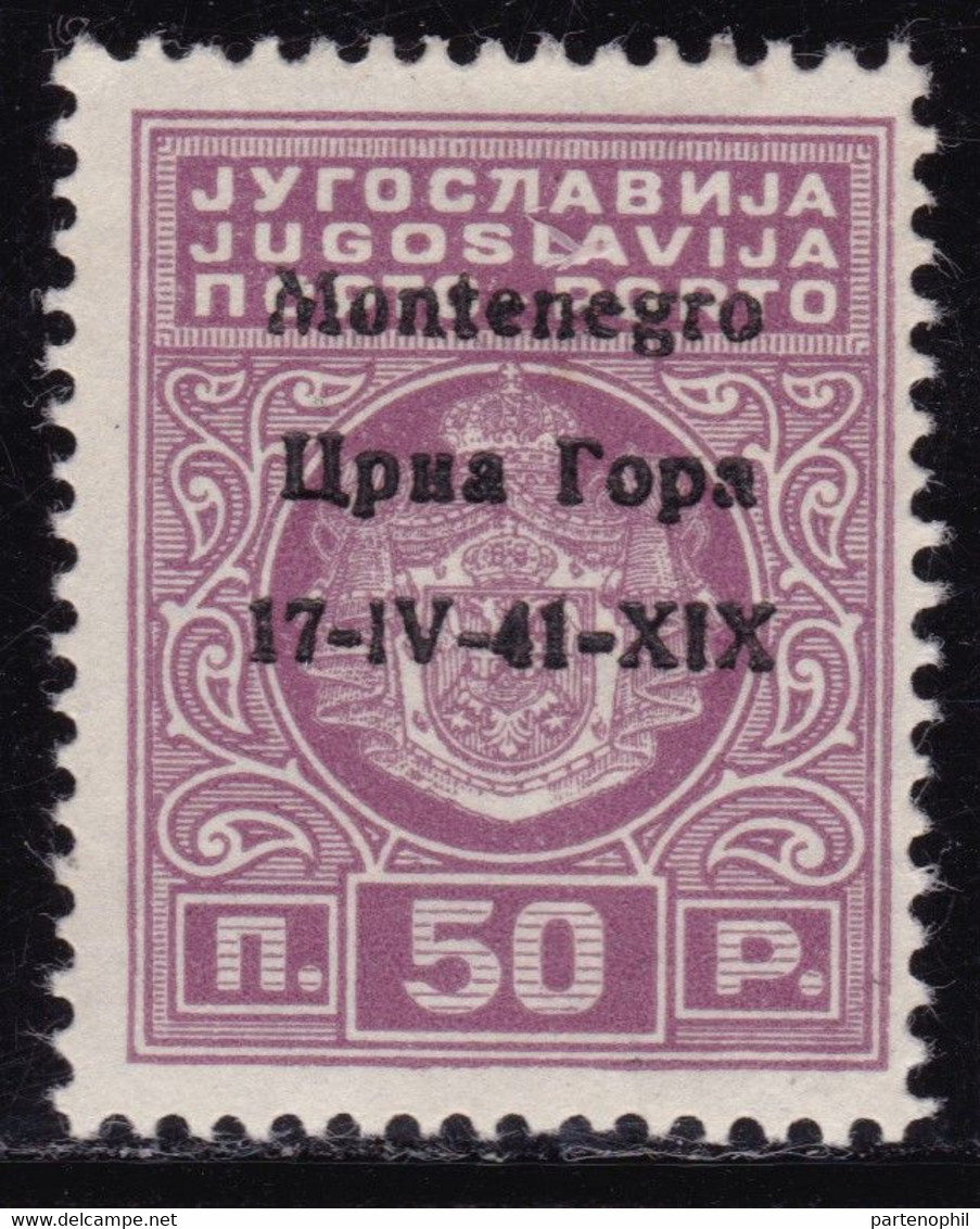 Montenegro - 322 ** 1940 – Segnatasse 50 P. Violetto Lilla N.1a. Cert. Julij ( 1968 ), Todisco. Cat. € 600,00. SPL - Montenegro