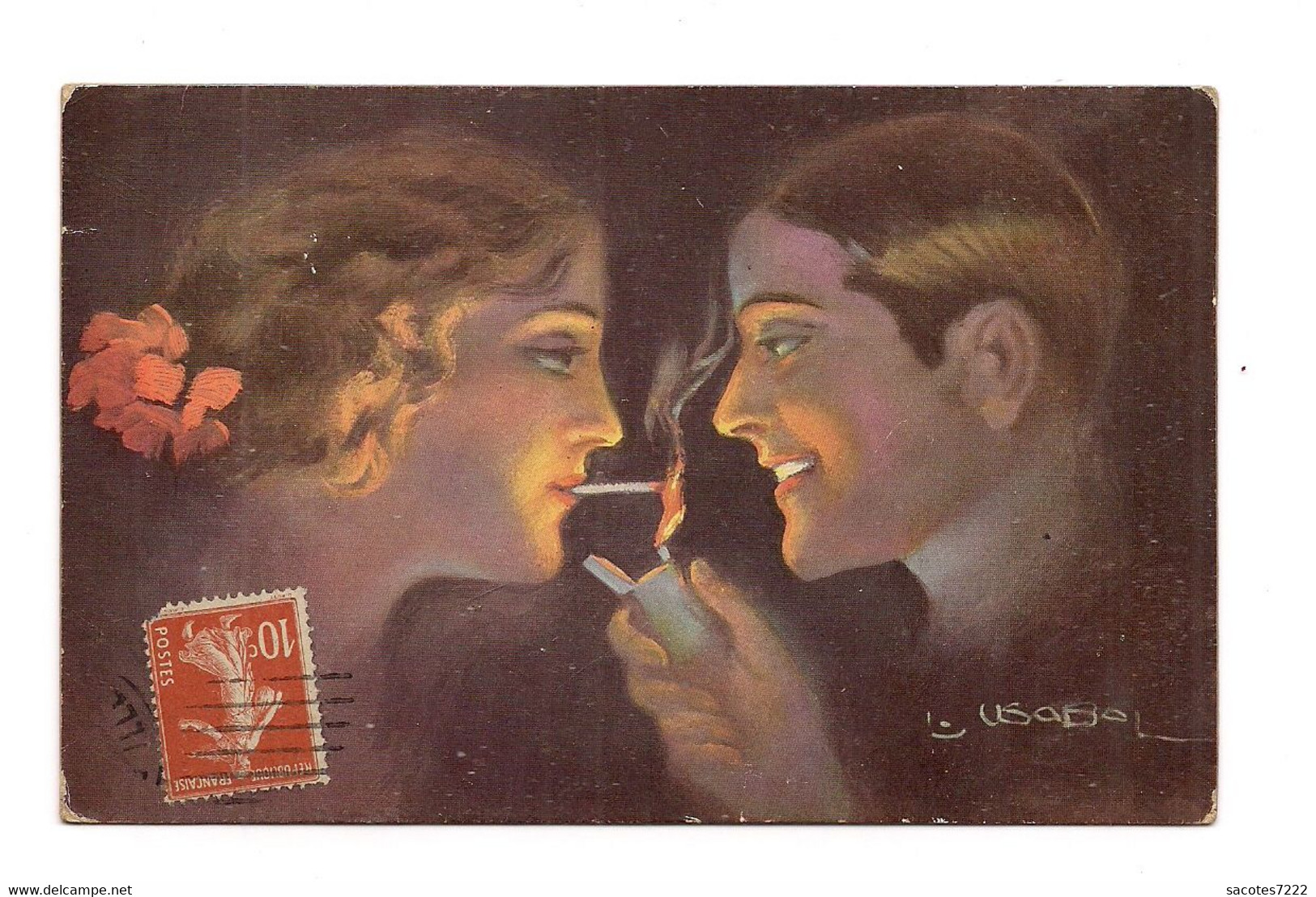 COUPLE FUMANT UNE CIGARETTE -ILLUSTREE USABAL -N° 1216 - - Usabal