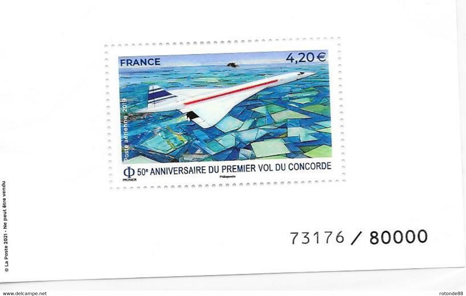 2021 - CONCORDE  50° ANNIVERSAIRE DU 1° VOL 6 BLOC FEUILLET NUMEROTE TIRAGE LI/MITE PHILAPOSTE - Other & Unclassified