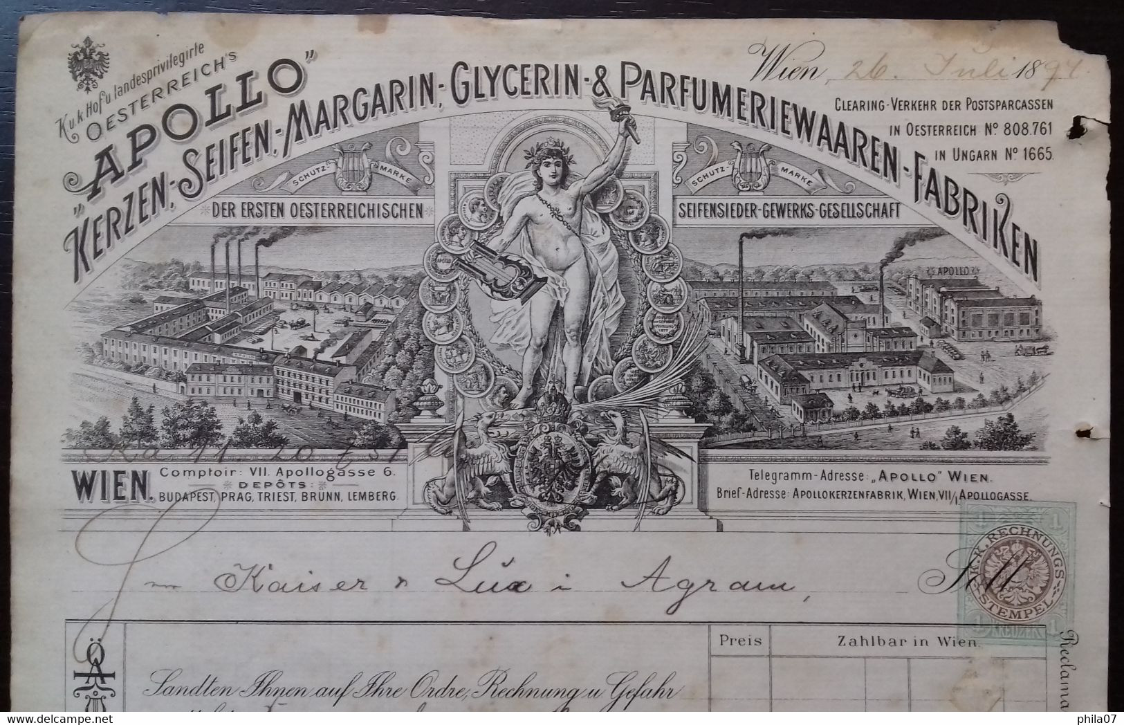 Perfumery Factory, Austria - 'Apollo' Kerzen Seifen Margarin-Glycerin 6 Parfumeriewaaren Fabriken, 1894. - Andere & Zonder Classificatie