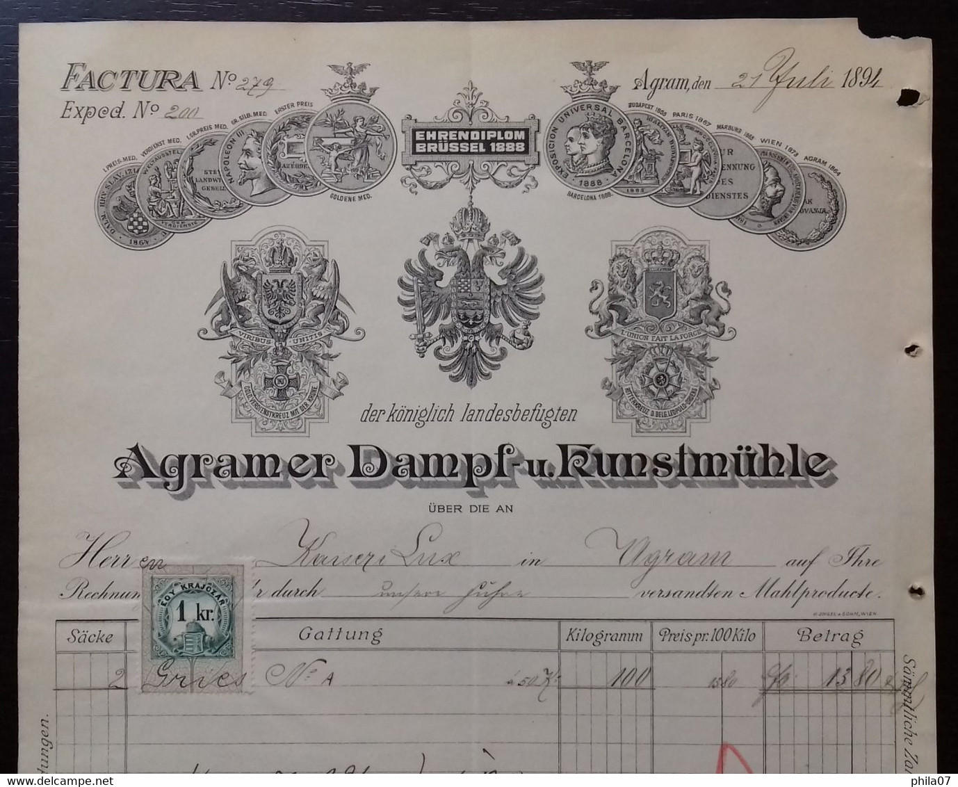 Agramer Steam Mill - Fractura: Agramer Dampf-u. Kunstmuhle, 1894. - Other & Unclassified