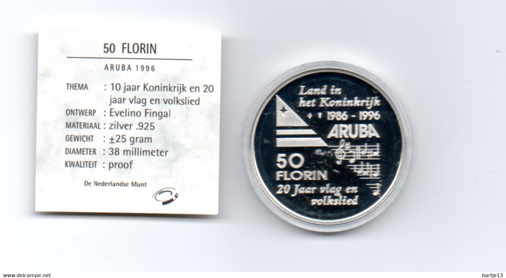 ARUBA 50 FLORIN 1996 ZILVER PROOF 10 JAAR KONINKRIJK EN 20 JAAR VLAG EN VOLKSLIED - Andere - Amerika