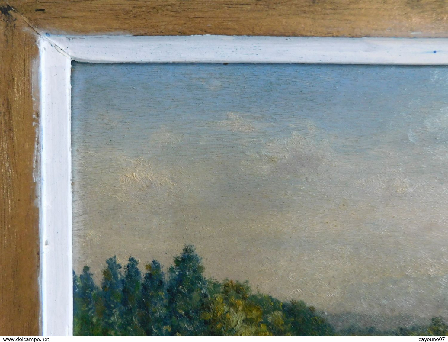 R. DUBÈS (XXème) huile sur panneau "Paysage de rivière et montagne " encadrée