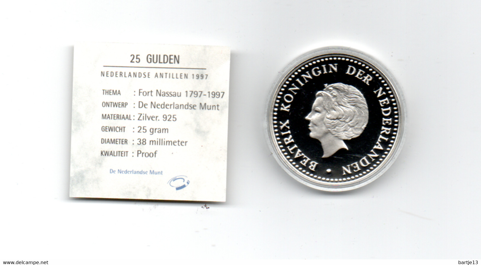 NED.ANTILLEN 25 GULDEN 1997 ZILVER PROOF FORT NASSAU 1797-1997 SCHIP - Antillen