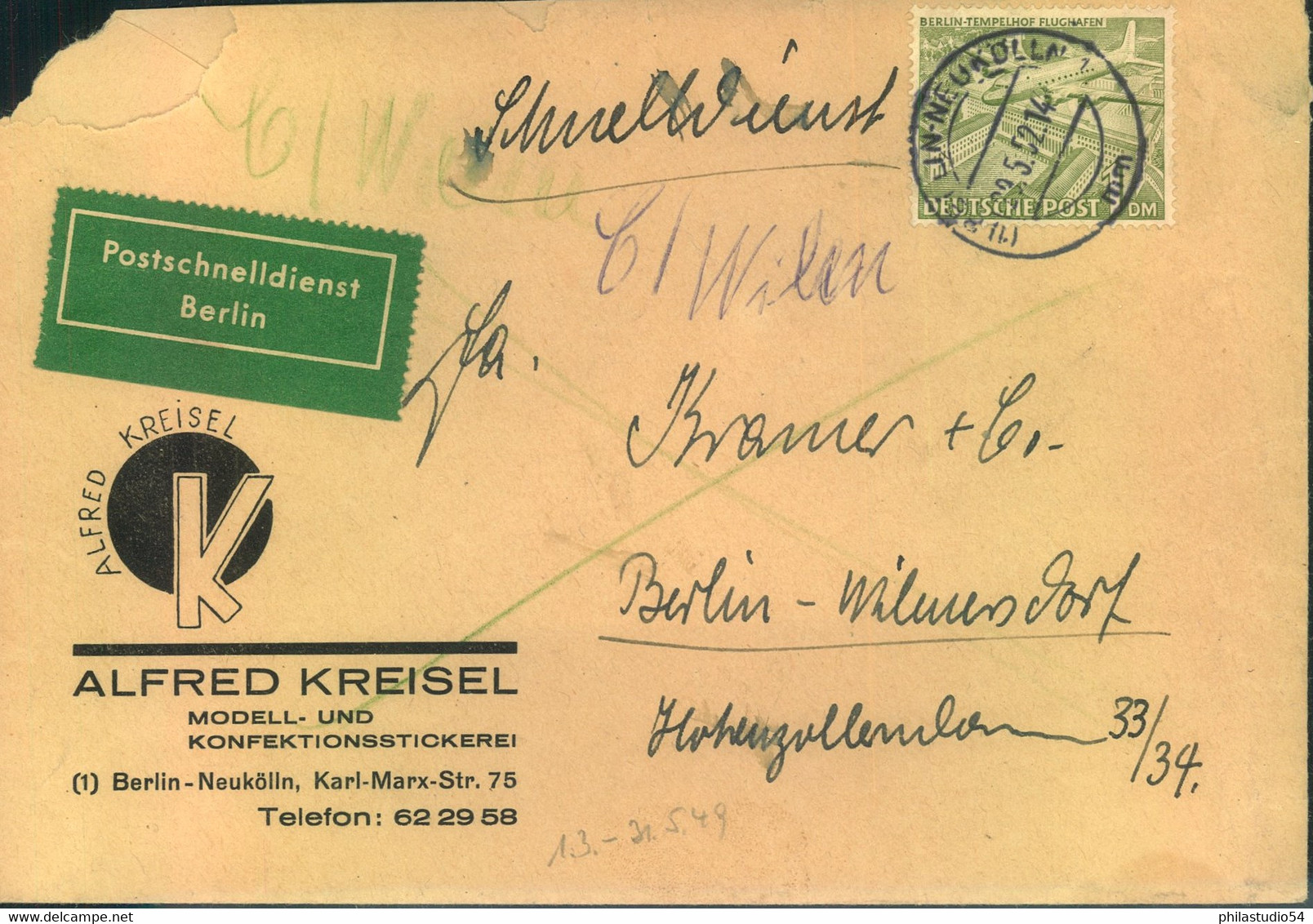 1952, POSTSCHNELLDIENST, Brief Mit 1 DM Bauten Ab "BERLIN-NEUKÖLLN 1" - Michel 47 - Sonstige & Ohne Zuordnung