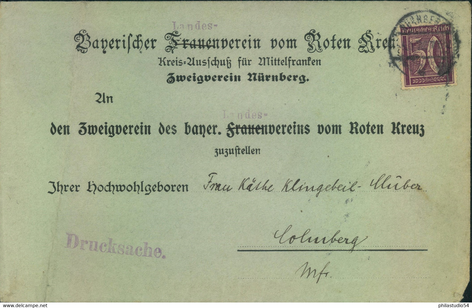1922, Umschlag "Bayerischer Frauenverein Vom Roten Kreuz" Gelaufen Ab NÜRNBERG:, Kleine Mängel - Enteros Postales