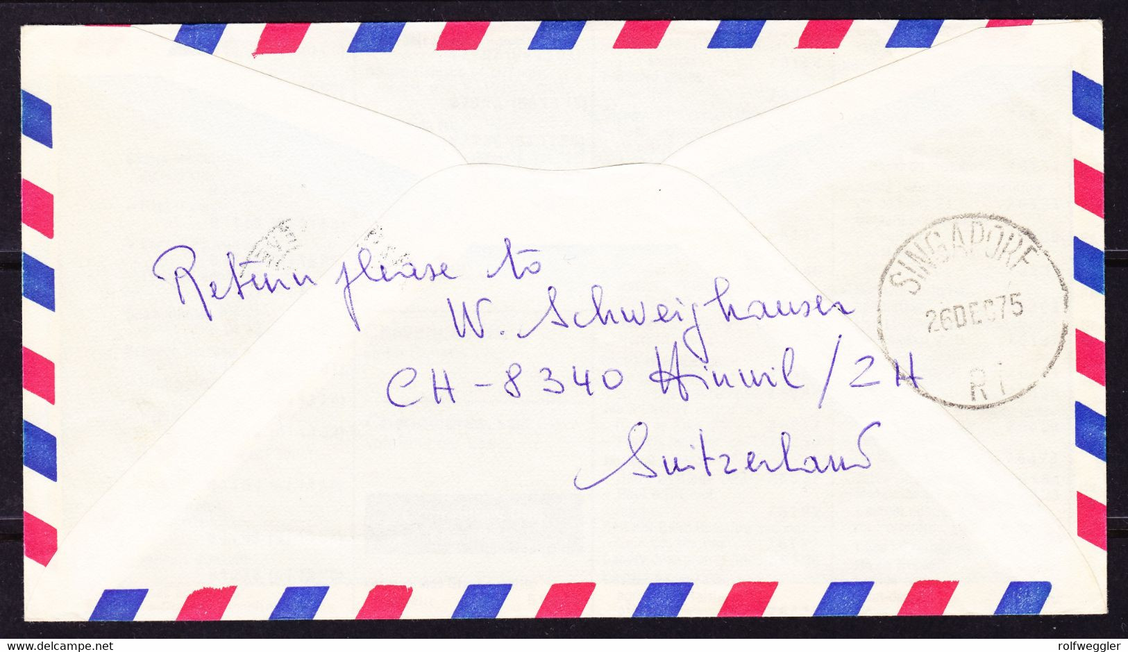 1975 Eingeschriebener Erstflug Jumbo- Swissair, Genève Nach Singapore. - Airmail