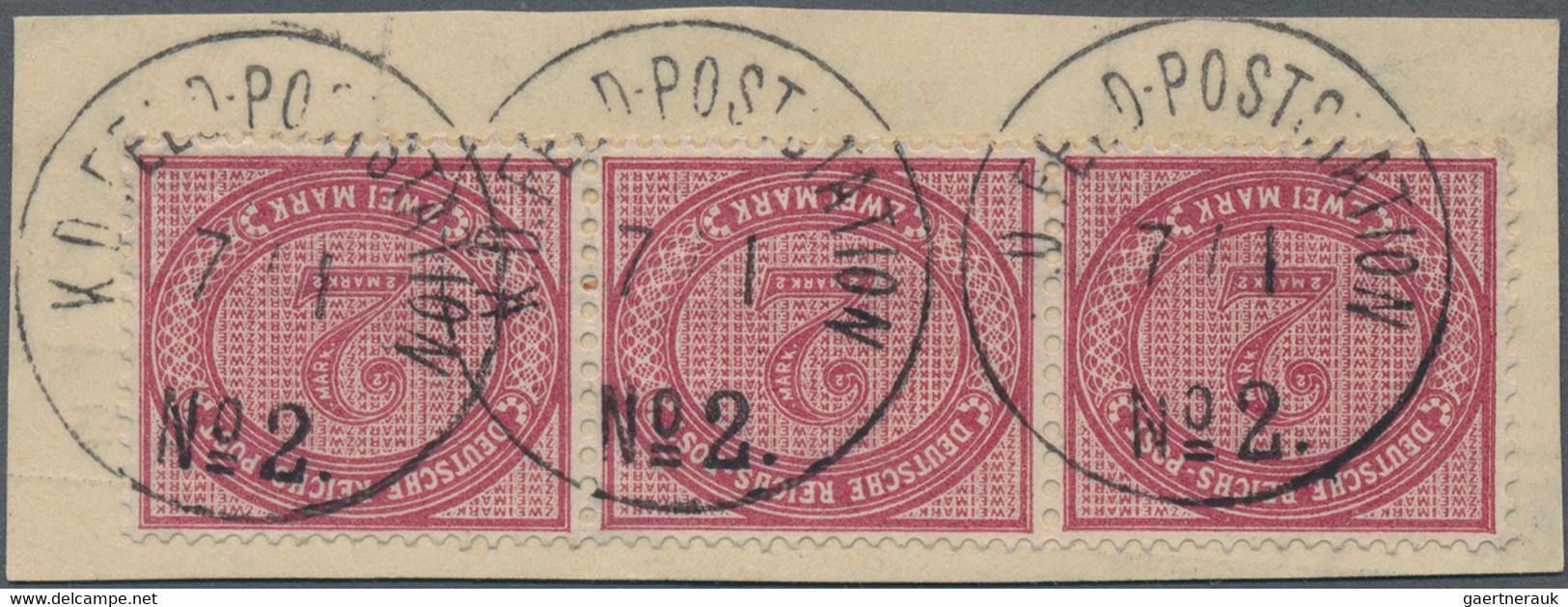 Deutsche Post In China: 1901 (7.1.), Waagerechter 3er-Streifen, 2 Mk. Braunpurpur Mit Stempel "K.D. - China (kantoren)