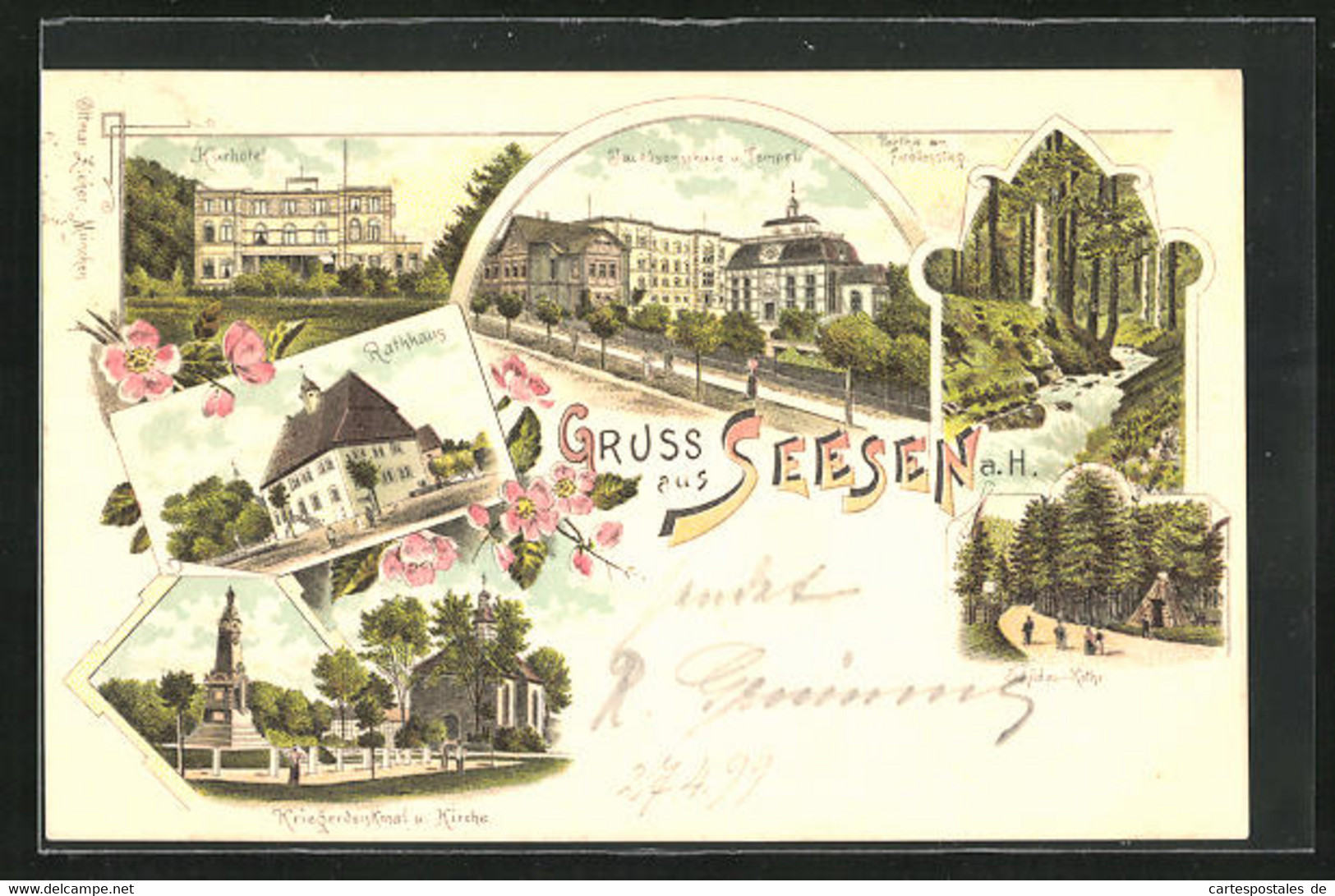 Lithographie Seesen, Kurhotel, Jacobsonschule U. Tempel, Schildau-Köthe - Seesen