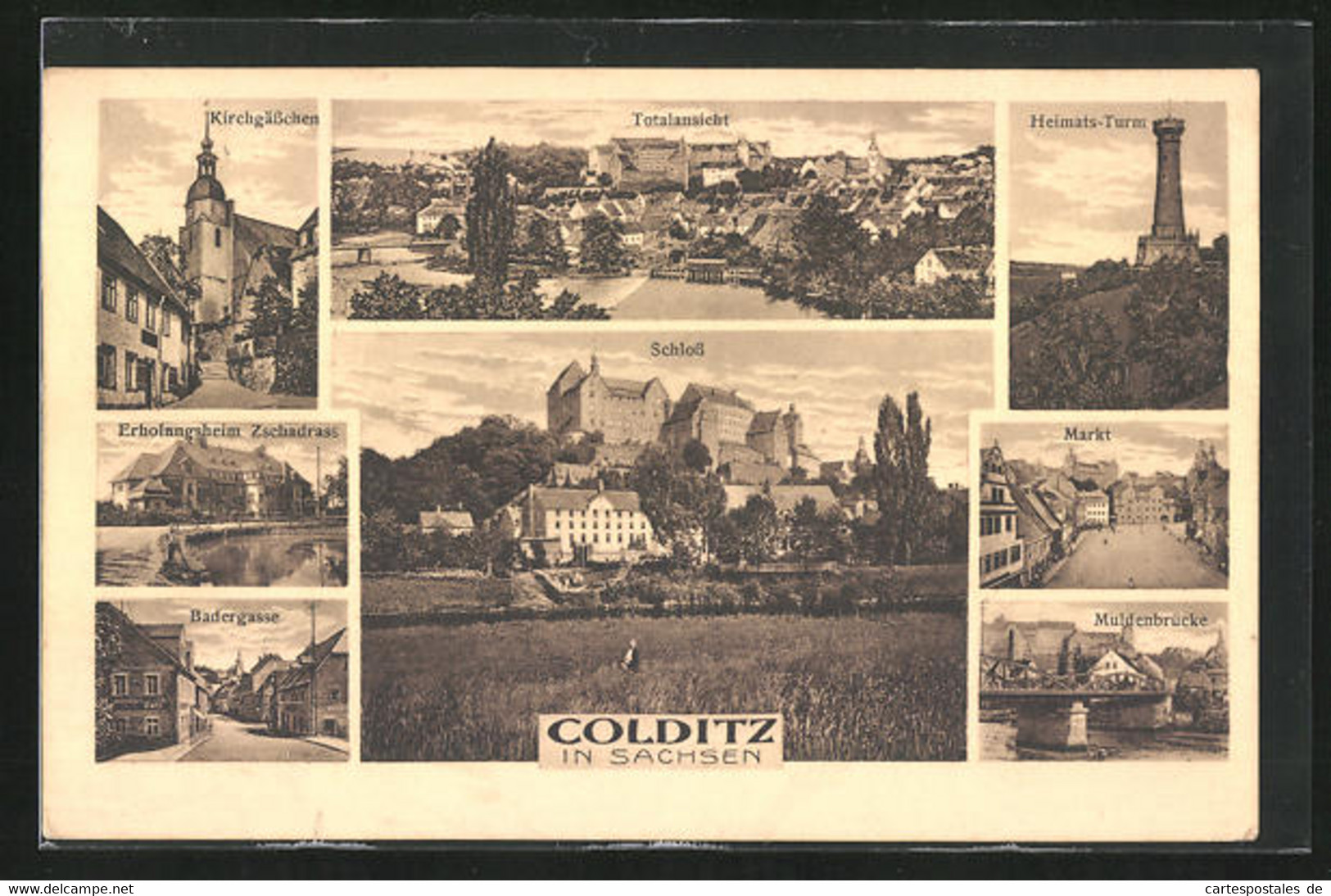 AK Colditz I. Sachsen, Schloss, Badergasse Und Markt - Colditz