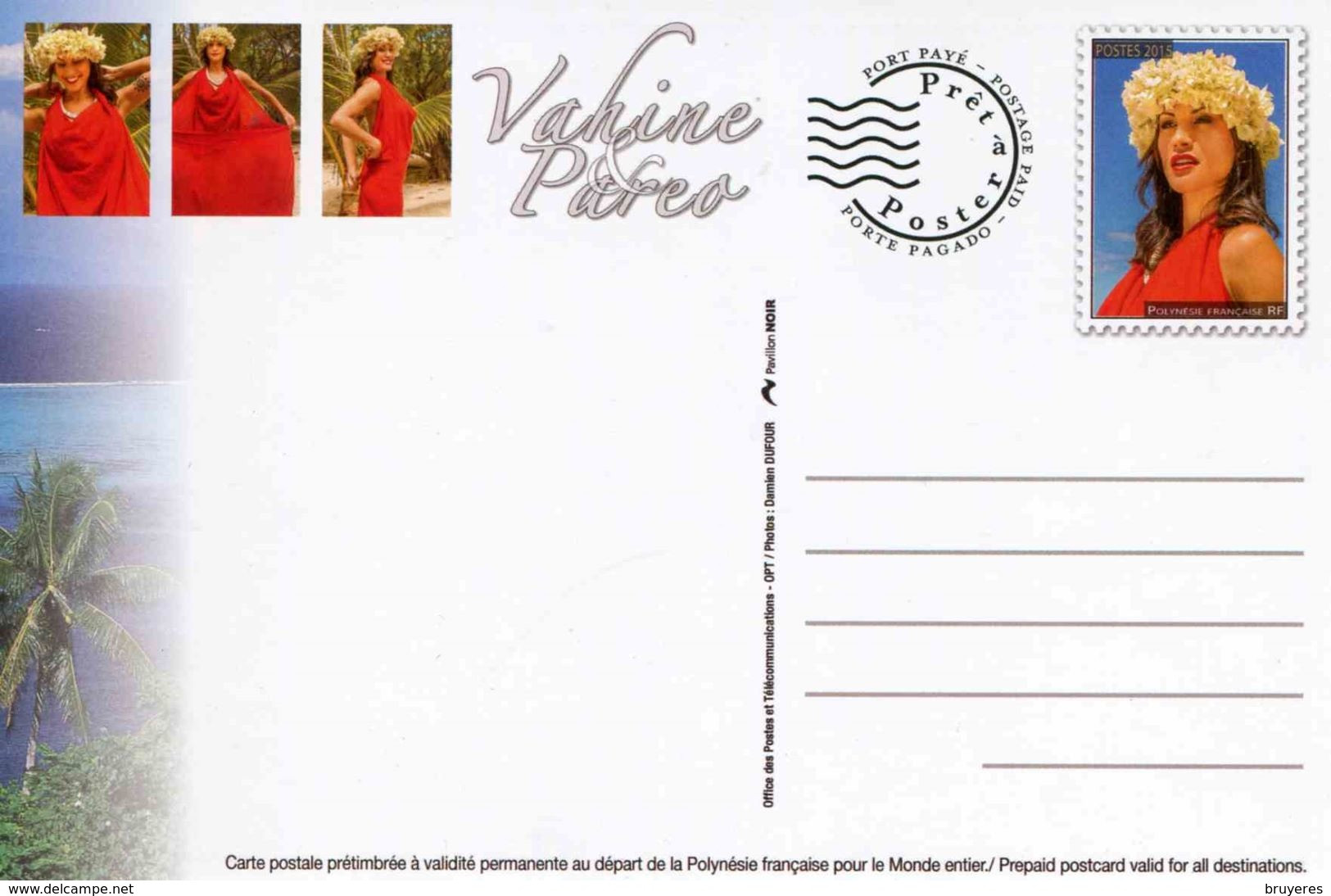 Entier Postal De 2015 Sur CP Avec Timbre Et Illust. "Vahine Pareo" - Postal Stationery