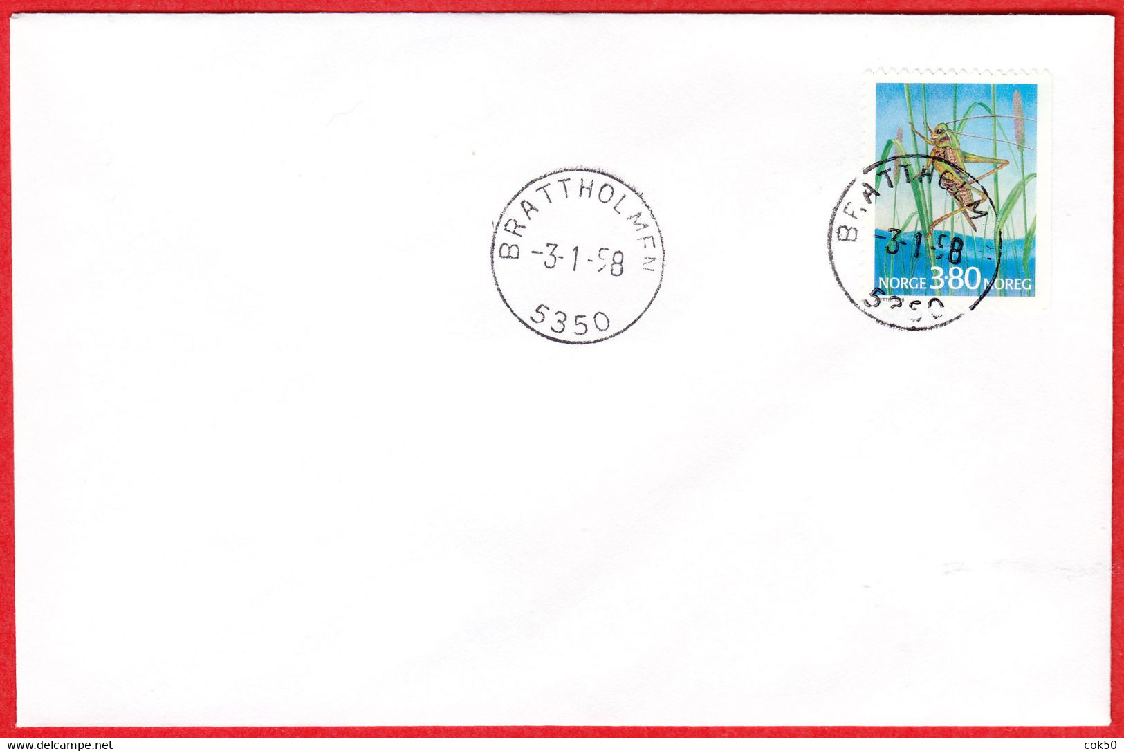 NORWAY - 5350 BRATTHOLMEN (Hordaland County) = Vestland From Jan.1 2020 - Last Day/postoffice Closed On 1998.01.03 - Emissions Locales