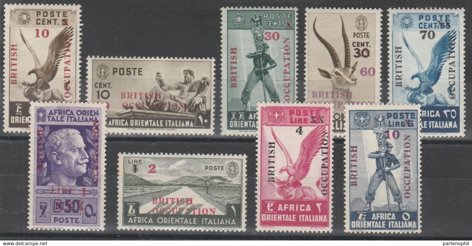 464 * 1941 – Occupazione Inglese, Francobolli Dell’Africa Orientale Italiana Del 1938 Soprastampati “ BRITISH OCCUPATION - Afrique Orientale