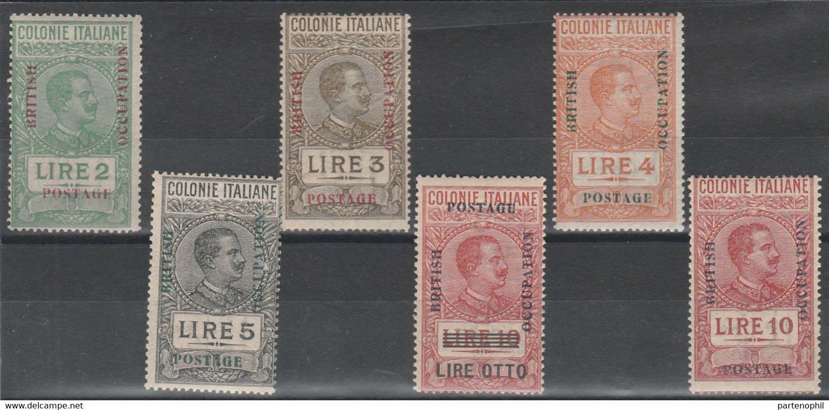 465 ** 1941 – Marche Da Bollo Delle Colonie Italiane, Soprastampate Verticalmente “BRITISH OCCUPATION”. Sei Valori 2l. V - Afrique Orientale