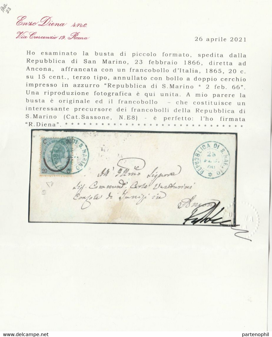 San Marino - 472 * Lettera Spedita Dalla Repubblica Di San Marino 23.02.1866 Diretta Ad Ancona, Affrancata Con Un Franco - Briefe U. Dokumente