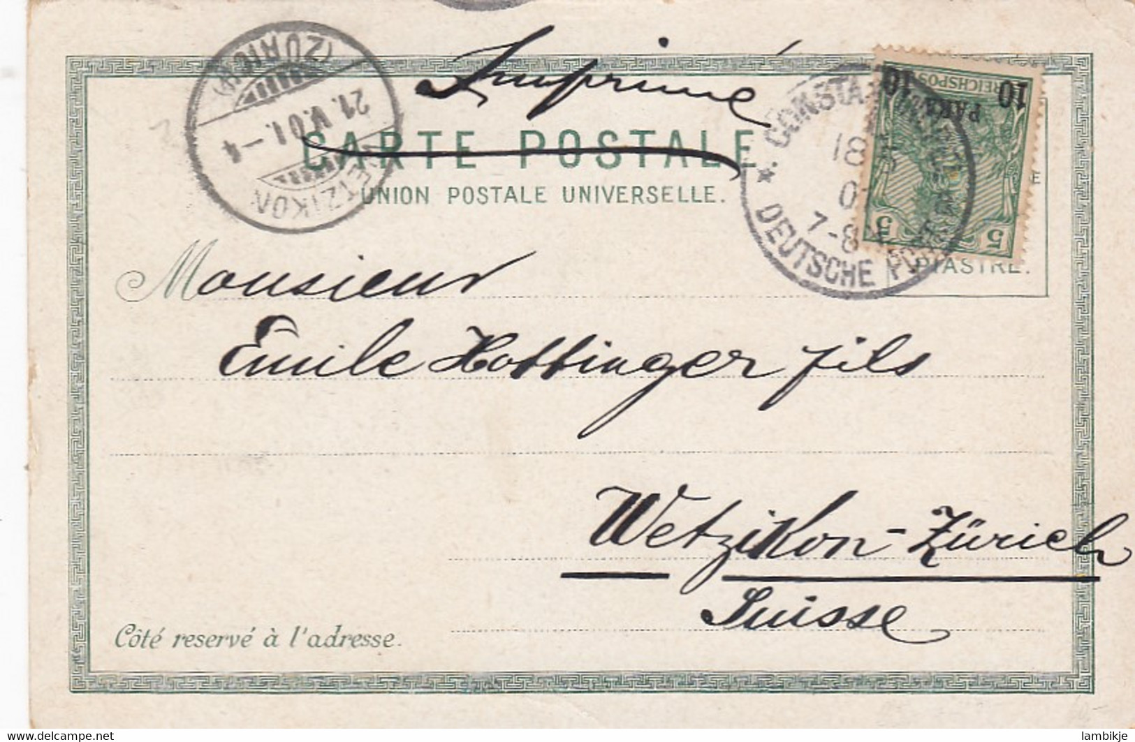 Deutsches Reich Turkei Postkarte 1901 - Deutsche Post In Der Türkei