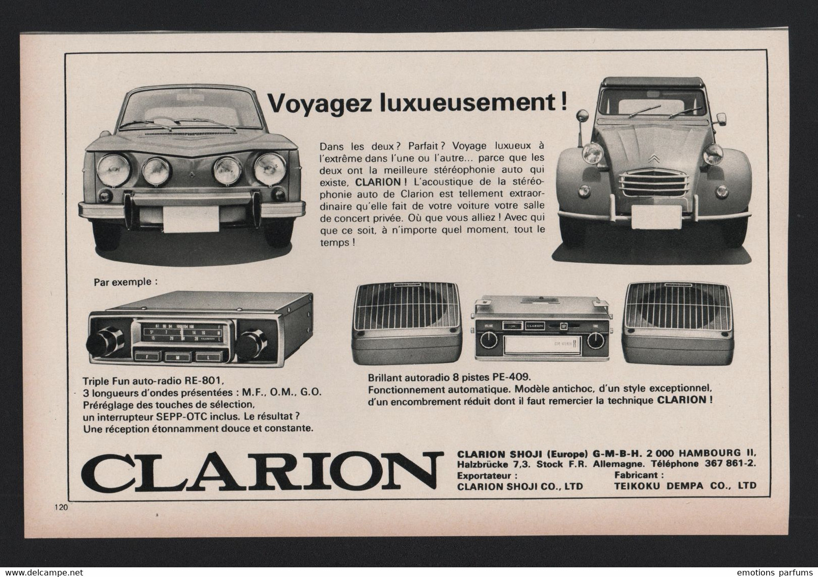Pub Papier 1962 Autoradio Clarion Voitures Automobiles Citroen  2cv 2 Cv Renault 8 Gordini - Reclame