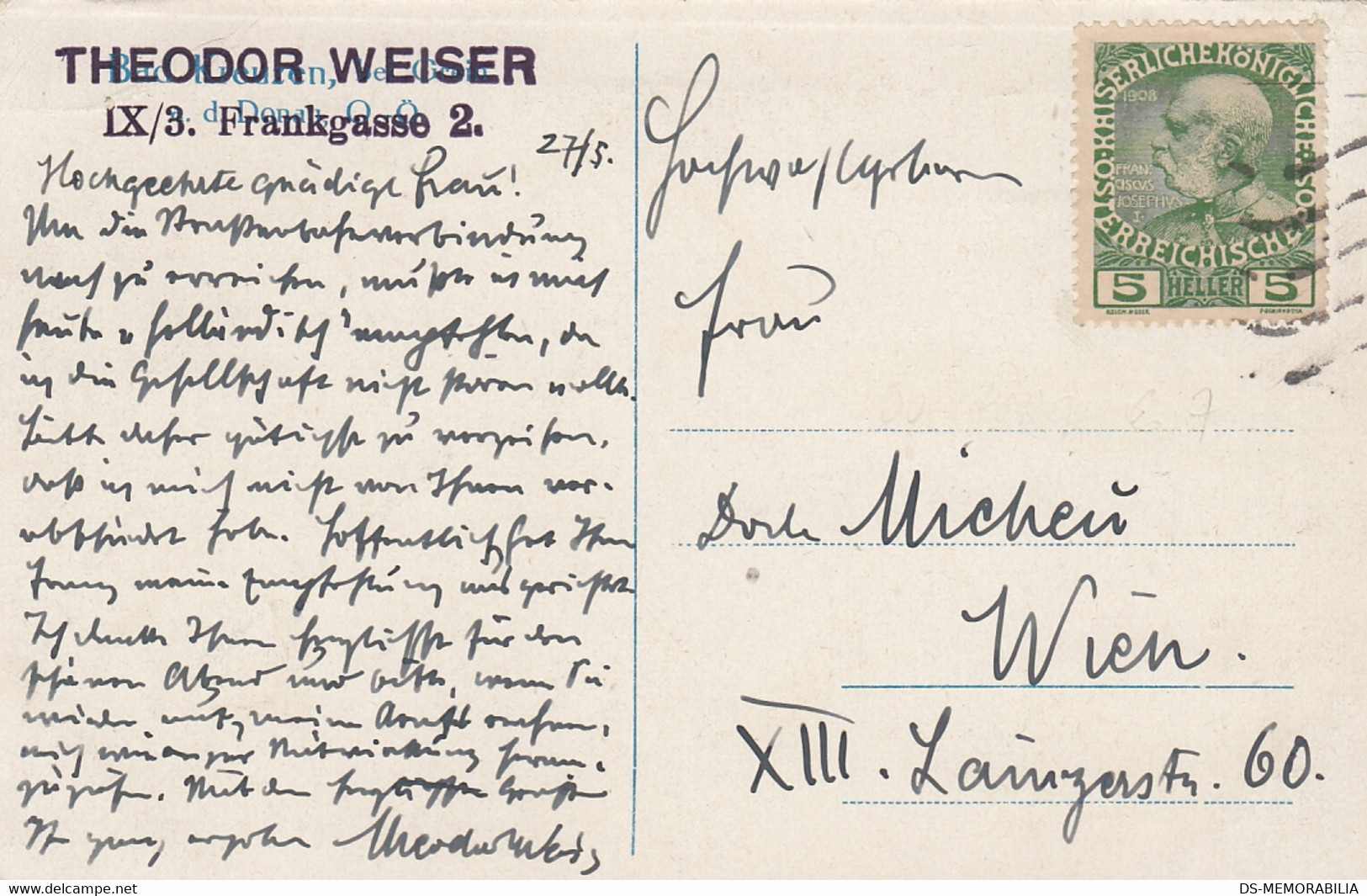 Bad Kreuzen Postcard Signed And Sent By Painter Theodor Weiser - Grein