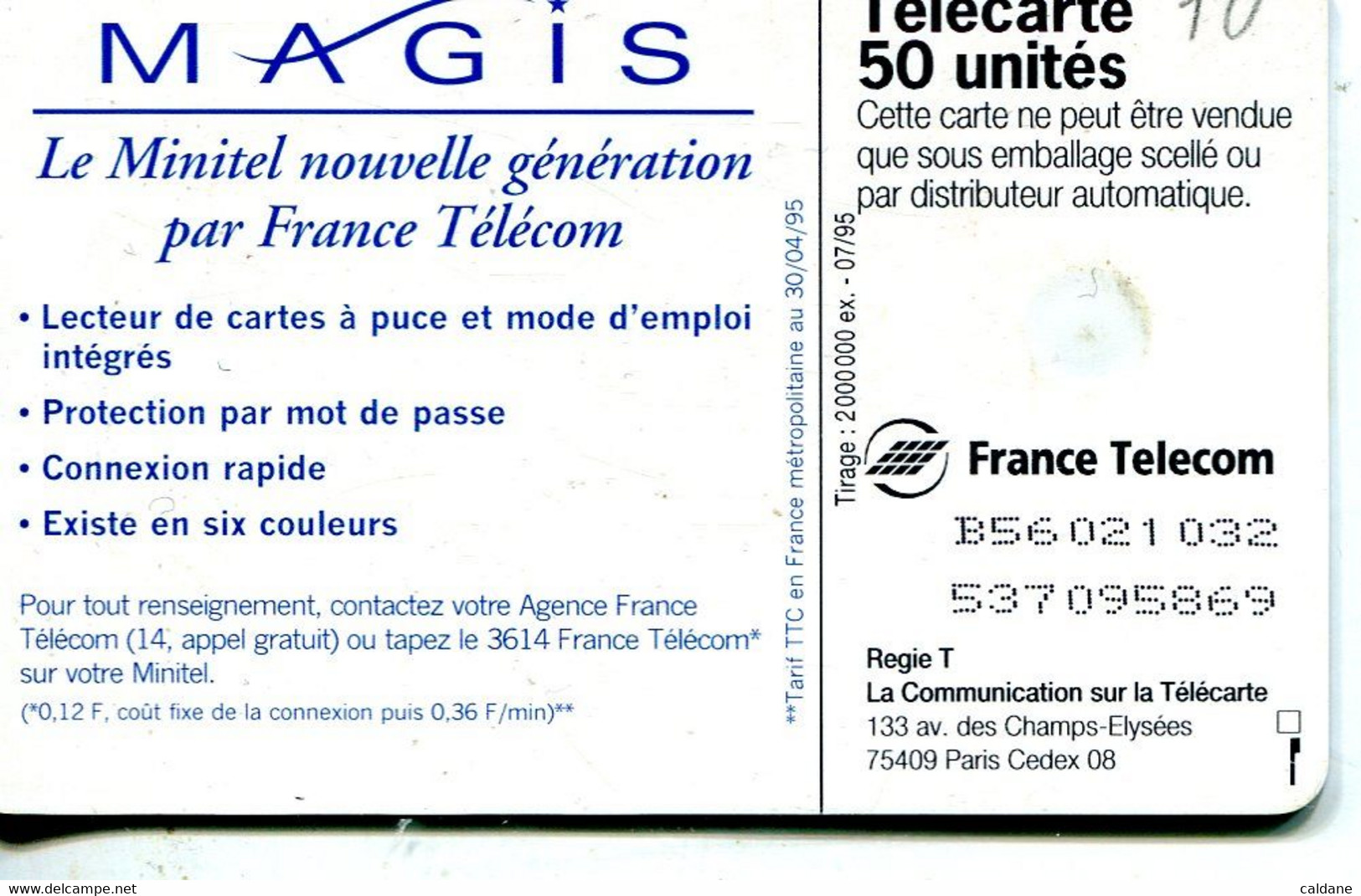 TELECARTE  France Telecom  50  UNITES.      2.000.000.  EX. - Opérateurs Télécom