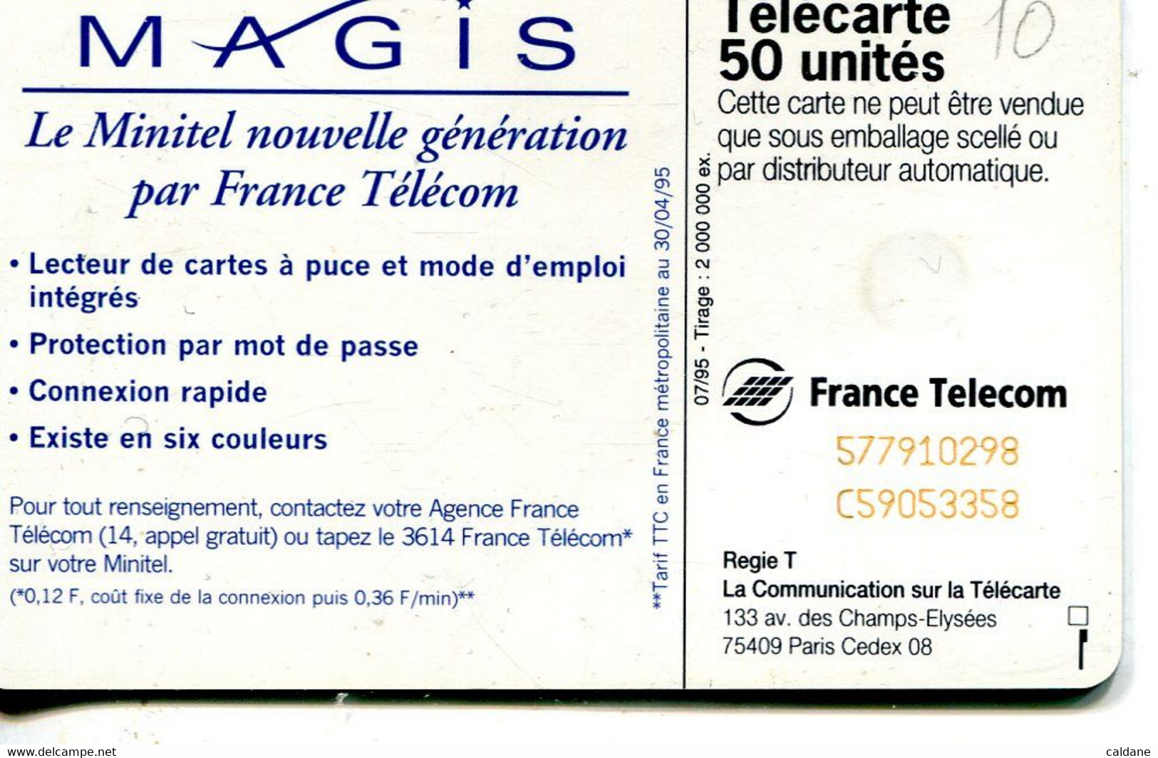 TELECARTE  France Telecom  50  UNITES.      2.000.000.  EX. - Opérateurs Télécom