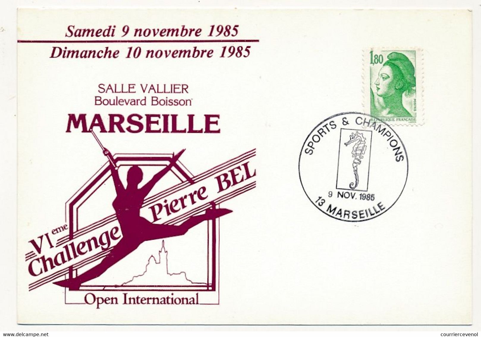 FRANCE - Oblit Temporaire  "SPORTS ET CHAMPIONS - 13 MARSEILLE - 1985" Sur CPM Challenge Pierre Bel - Matasellos Conmemorativos