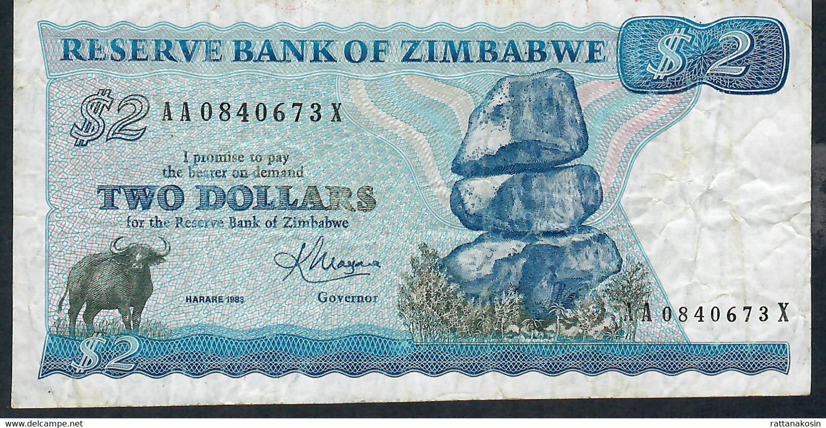 ZIMBABWE P1b 2 DOLLARS 1983 #AA/X  FINE - Zimbabwe