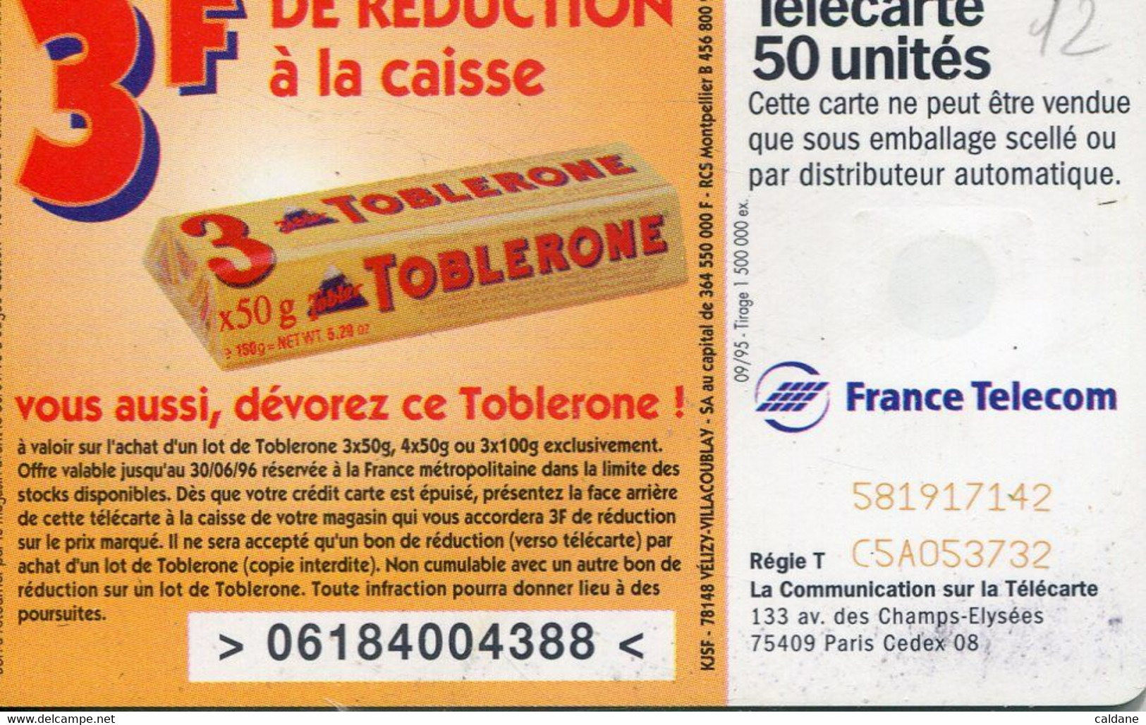 TELECARTE  France Telecom  50  UNITES.      1.500.000.  EX. - Opérateurs Télécom