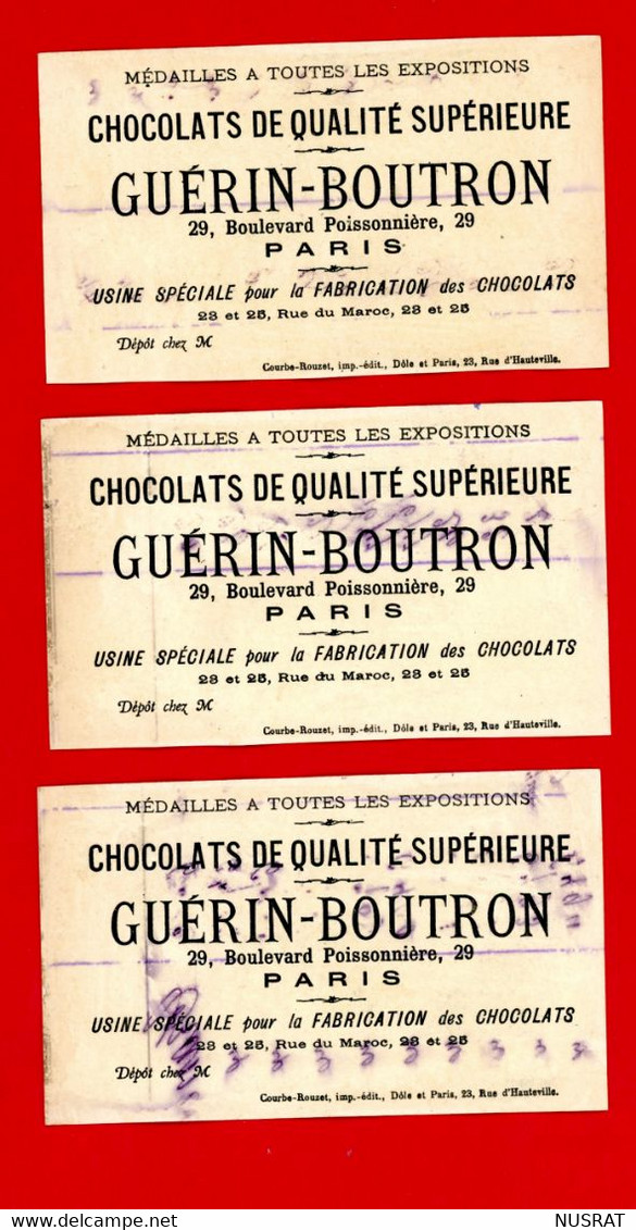 Chocolat Guérin Boutron, Lot De 3 Jolies Chromos Lith. Courbe Rouzet, Enfants, Oiseaux, Perchoir - Guerin Boutron