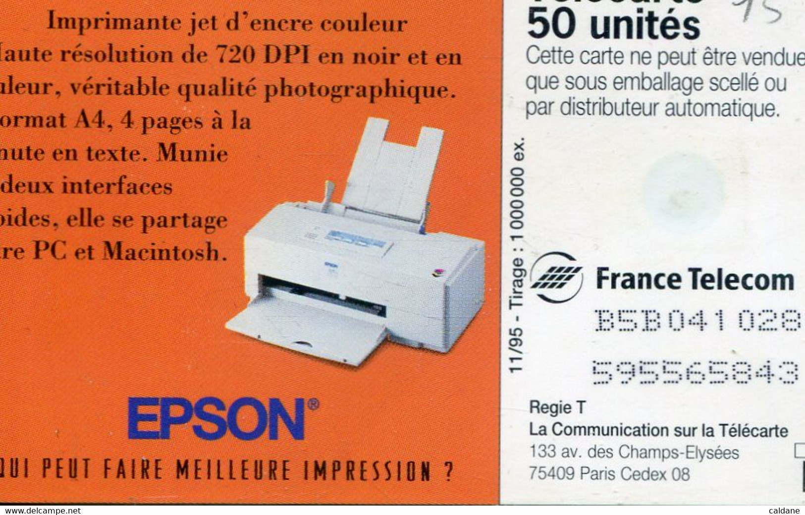 TELECARTE  France Telecom  50  UNITES.      1.000.000.  EX. - Opérateurs Télécom