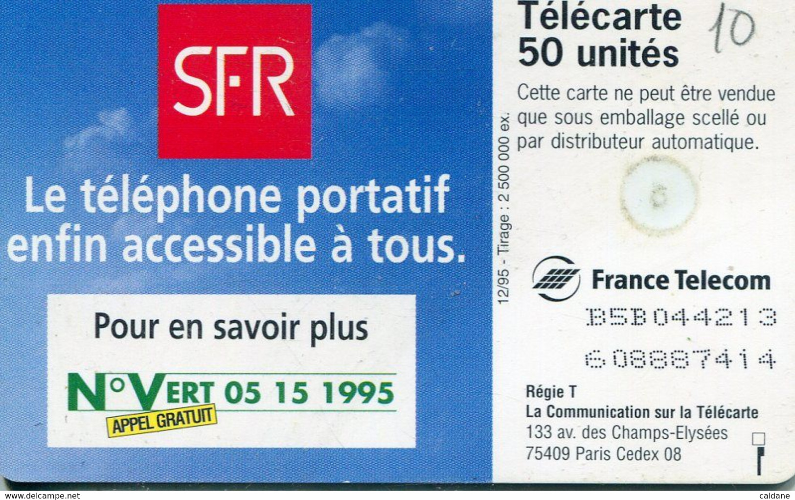 TELECARTE  France Telecom  50  UNITES.      2.500.000.  EX. - Telecom Operators