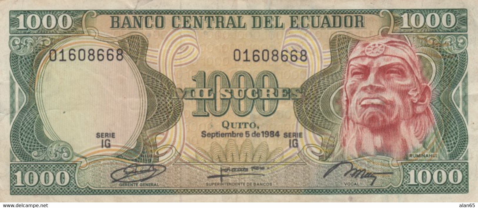 Ecuador #125a, 1000 Sucres 1984 Banknote - Ecuador