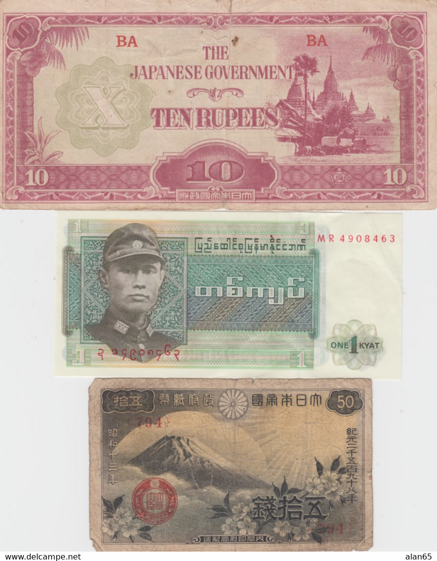 Lot Of 5 Different Asia Banknotes, Burma Japan Occupation, Burma, Indonesia, Japan And Philippines - Lots & Kiloware - Banknotes