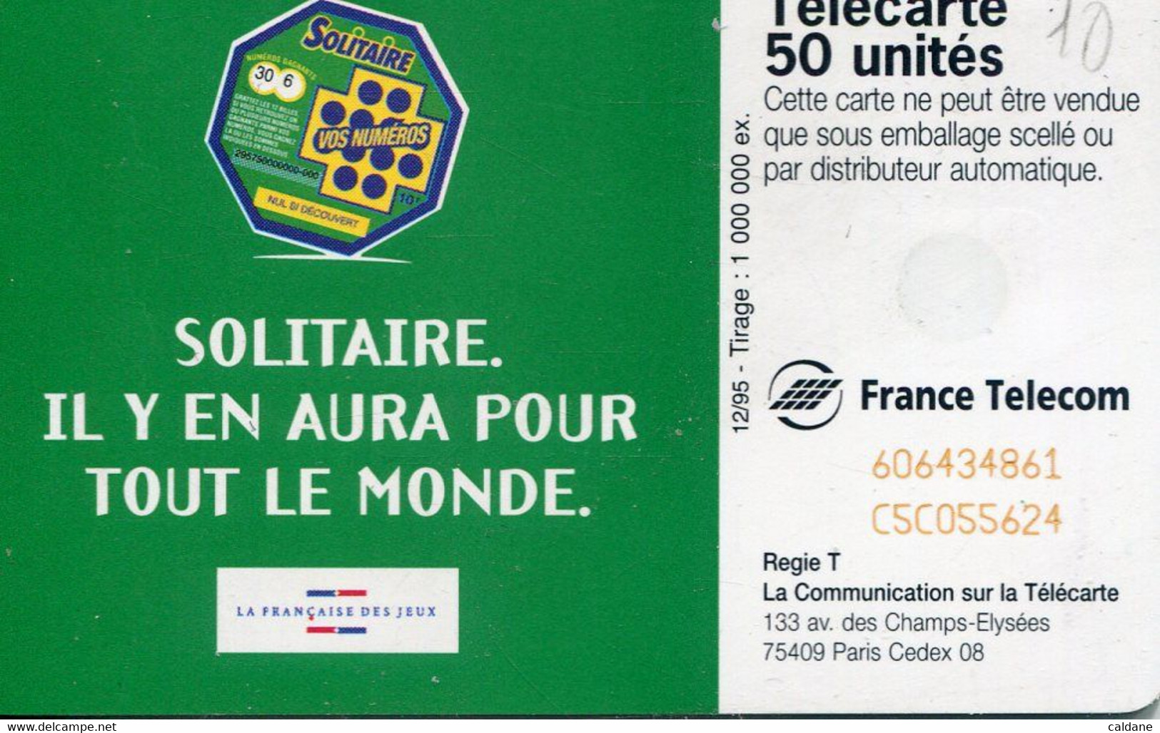 TELECARTE  France Telecom  50  UNITES.      1.000.000.  EX. - Telecom