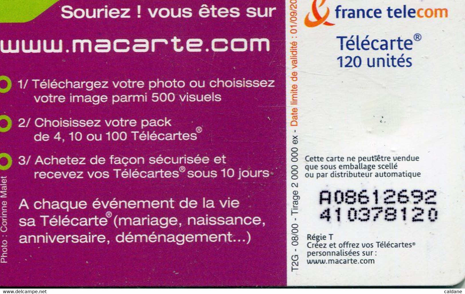 TELECARTE  France Telecom  50  UNITES.     2.000.000.  EX. - Telecom