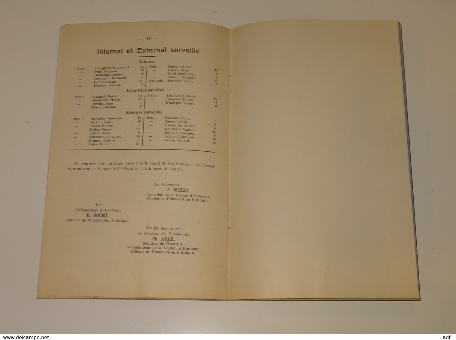 DISTRIBUTION SOLENNELLE DES PRIX, COLLEGE DE COMMERCY, PRESIDEE PAR M. JOFFRES, SOUS PREFET, UNIVERSITE DE FRANCE, 1926
